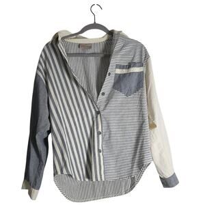 Vintage Women's Small Shirt Spliced Stripes 90's Streetwear Baggy Oversized Long